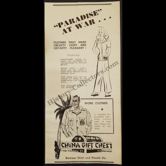 1942 China Gift Chest Print Advertisement Clipping - 1128 Nuuanu Street Honolulu Hawaii - Chinatown - World War II Era - Ready For Framing