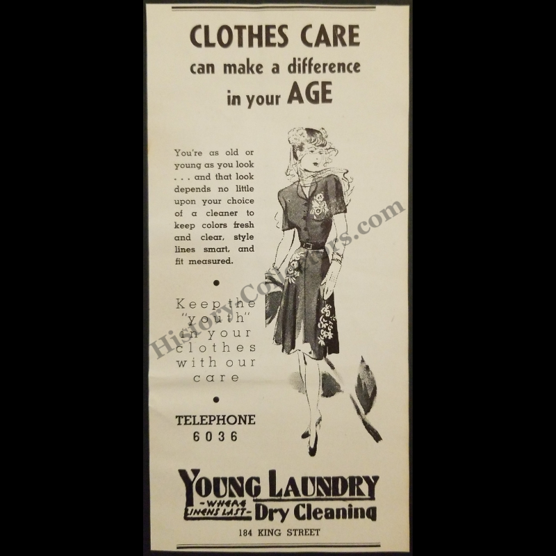 1942 Young Laundry And Dry Cleaning Print Advertisement Clipping - Honolulu Hawaii - 184 King Street - World War II Era - Ready For Framing