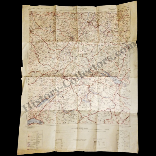 1943 British 21 Army Group Military Road Map - First Edition Sheet 7 - Basel–Stuttgart Southwestern Germany - Alsace France - Northern Switzerland - Ready For Framing