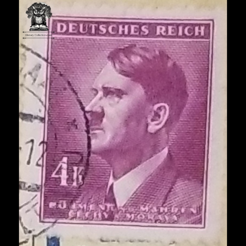 1943 German Empire Nazi Occupied Czechoslovakia Postal Card Money Transfer Voucher - Protectorate Of Bohemia And Moravia - Adolf Hitler (1889-1945) Chancellor Series Postal Stamp - Purple 4 Kronen - Konigssall Zbraslav Postal Cancel - Kolin