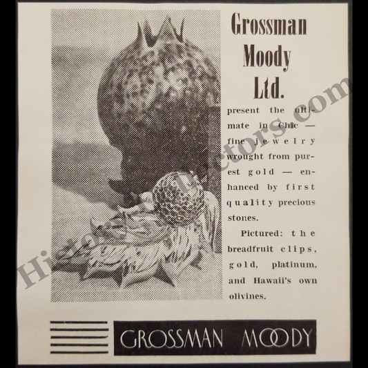 1943 Grossman Moody Print Advertisement Clipping - Honolulu Hawaii - Breadfruit Clips - World War II Era - Ready For Framing