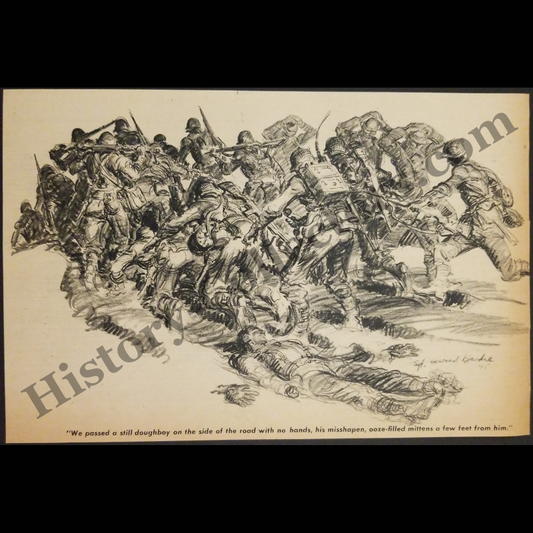 1945 American Soldiers In Combat Sgt. Howard Brodie Comic Illustration Clipping - World War II Era - Ready For Framing