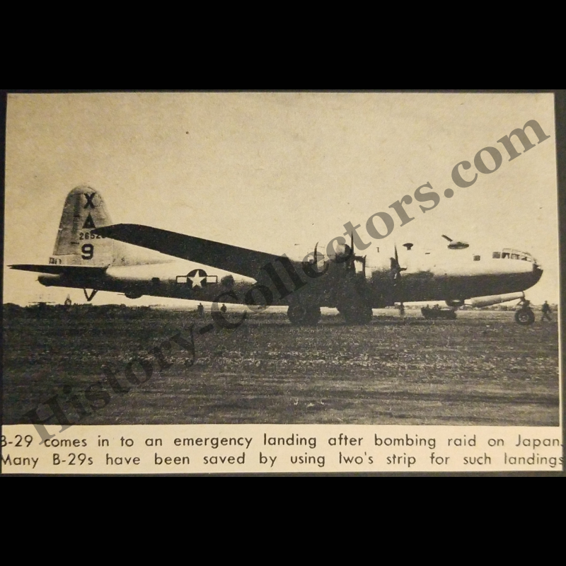 1945 B-29 Bombing Raid Emergency Landing Photograph Print Clipping - Iwo Jima - Pacific Theater - WWII Era - Ready For Framing