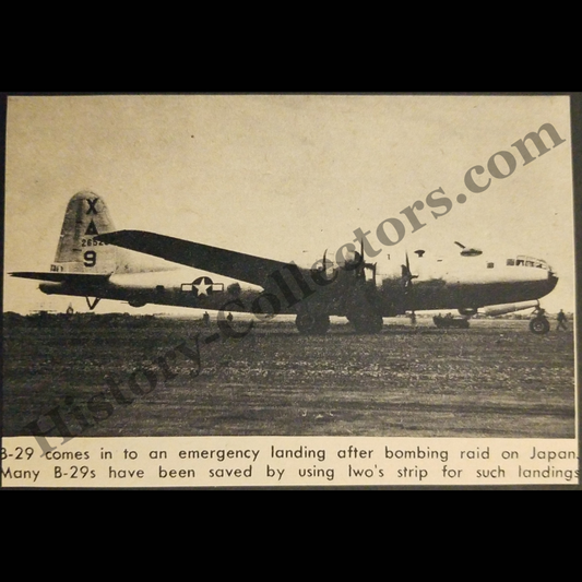 1945 B-29 Bombing Raid Emergency Landing Photograph Print Clipping - Iwo Jima - Pacific Theater - WWII Era - Ready For Framing
