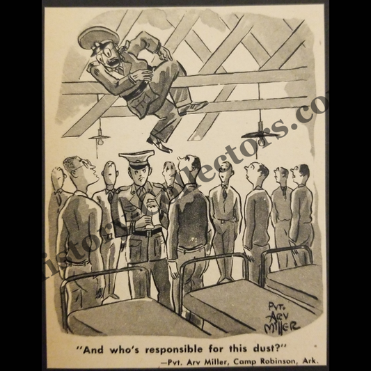 1945 Barrack Inspection Camp Robinson Arkansas Comic Illustration Clipping - Pvt. Arv Miller - World War II Era - Ready For Framing