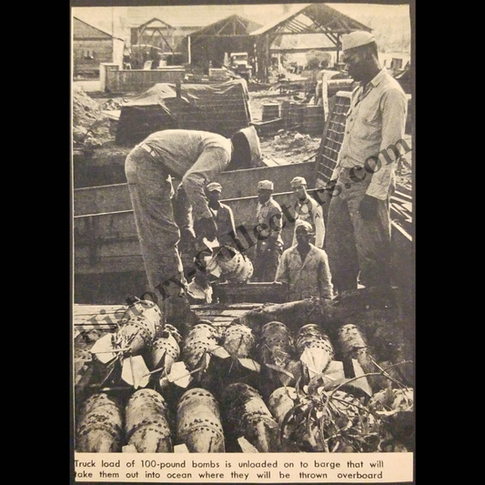 1945 Black American Solders Stacking 100-Pound Bombs Photograph Print Clipping - U.S. Army Segregation - World War II Era - Ready For Framing
