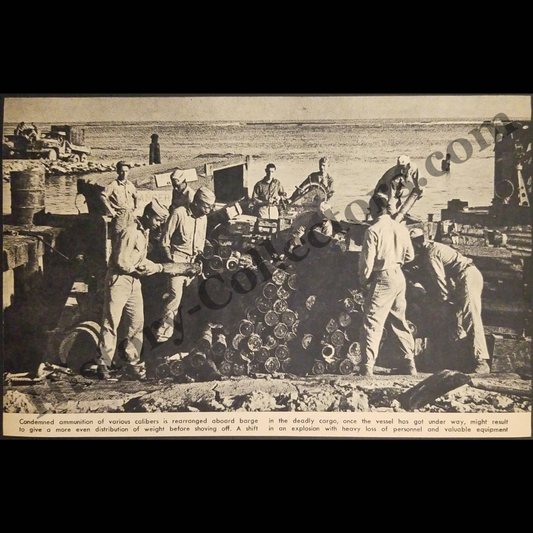 1945 Black American Solders Stacking Condemned Ammunition Photograph Print Clipping - U.S. Army Segregation - World War II Era - Ready For Framing