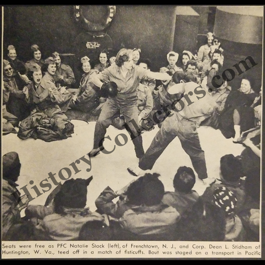 1945 Military Entertainment Boxing Match Photograph Print Clipping - United States Women’s Army Corps - Pacific Theater - WWII Era - Ready For Framing