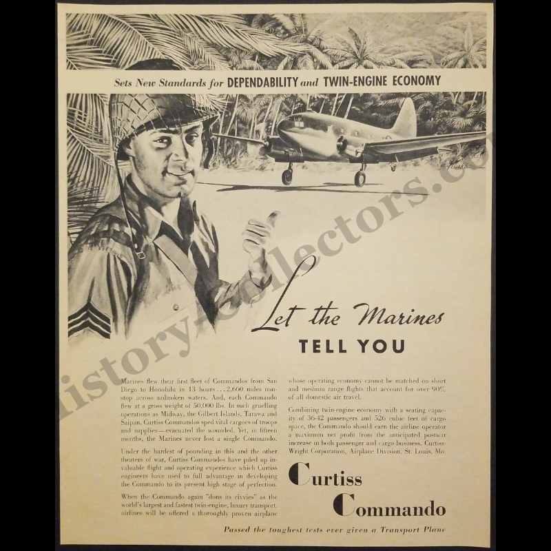 1945 Curtiss C-46 Commando Print Advertisement Clipping - Curtiss-Wright Corporation - World War II Era - Ready For Framing