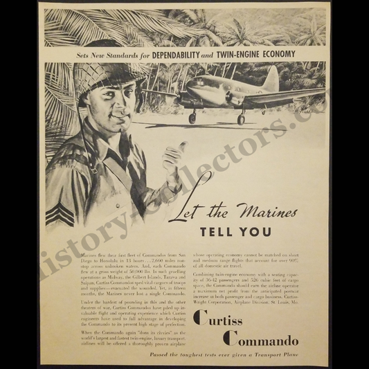 1945 Curtiss C-46 Commando Print Advertisement Clipping - Curtiss-Wright Corporation - World War II Era - Ready For Framing