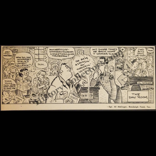 1945 Day Room Randolph Field Texas Comic Illustration Clipping - Sgt. Al Melinger - World War II Era - Ready For Framing