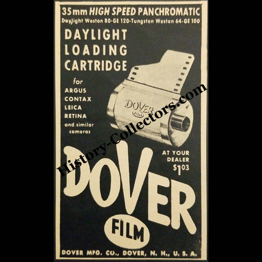 1945 Dover Photographic 35mm Panchromatic Film Print Advertisement Clipping - Dover Manufacturing Company - Dover New Hampshire - World War II Era - Ready For Framing