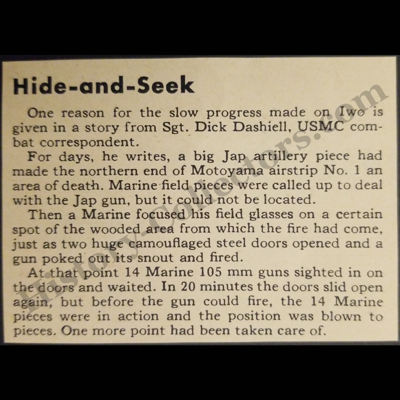 1945 Hidden Japanese Artillery Destroyed Print Clipping - Sgt. Dick Dashiell - United States Marine Corps - Motoyama Airstrip No. 1 - Iwo Jima - Pacific Theater - WWII Era - Ready For Framing