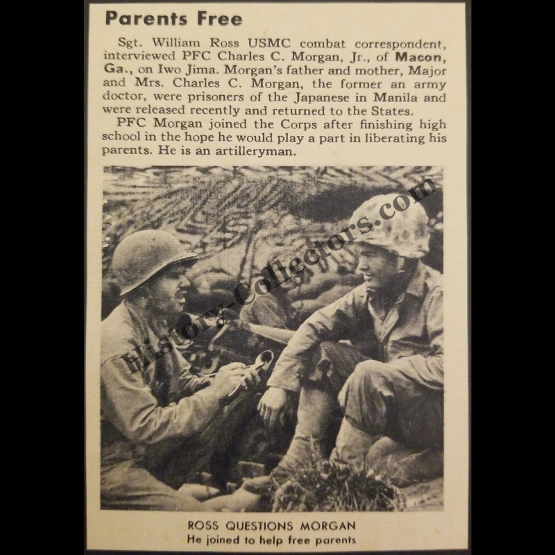 1945 Morgan Joined USMC To Free Parents From Japanese Interment Camp Photograph Print Clipping - PFC Charles C. Morgan Jr. Of Macon Georgia - United States Marine Corps - Iwo Jima - Pacific Theater - WWII Era - Ready For Framing
