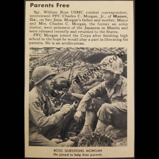1945 Morgan Joined USMC To Free Parents From Japanese Interment Camp Photograph Print Clipping - PFC Charles C. Morgan Jr. Of Macon Georgia - United States Marine Corps - Iwo Jima - Pacific Theater - WWII Era - Ready For Framing