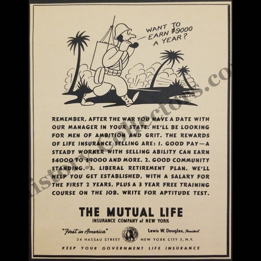 1945 Mutual Life Insurance Company Of New York Print Advertisement Clipping - Otto Soglow Illustration - Postwar Veteran Employment - World War II Era - Ready For Framing