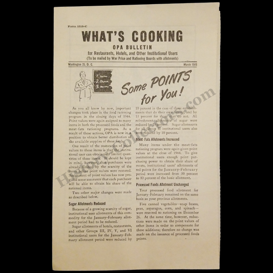 1945 Office Of Price Administration Newsletter Bulletin - Washington DC - Restaurants Hotels Institutional - Home Front - WWII Era - March - Ready For Framing