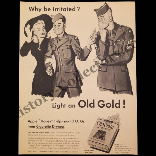 1945 Old Gold Cigarettes Print Advertisement Clipping - United States Marine Corps - Which Is Which CBS Radio - The Comedy Theatre NBC - Buy War Bonds - WWII Era - Ready For Framing