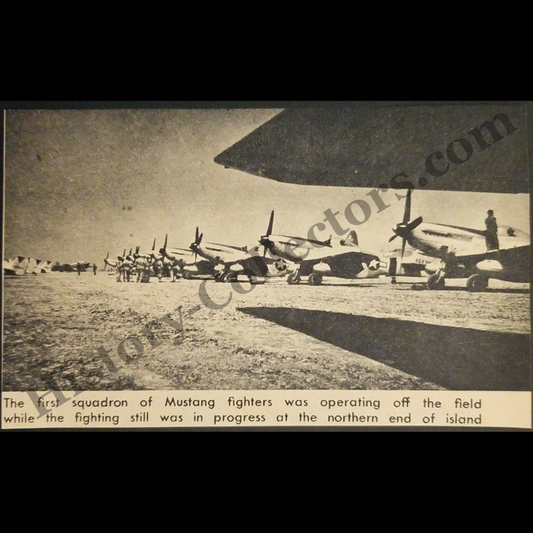 1945 P-51 Mustang Fighters Squadron Photograph Print Clipping - Iwo Jima - Pacific Theater - WWII Era - Ready For Framing
