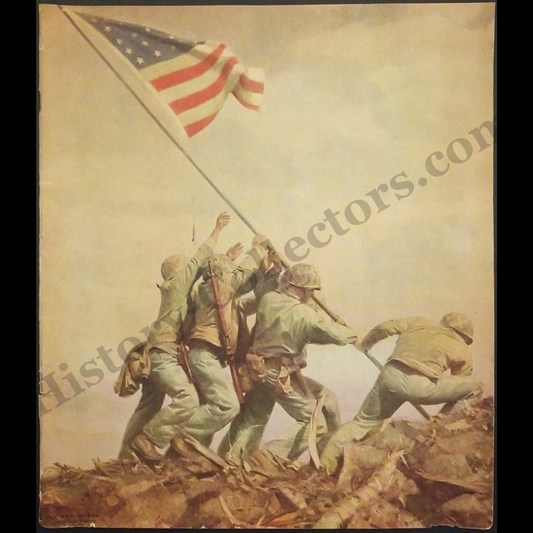 1945 Raising Of The American Flag On Mount Suribachi During The Battle Of Iwo Jima Artist Rendition Print Clipping - Sgt. Tom Lovell - United States Marine Corps - Pacific Theater - World War II Era - Ready For Framing