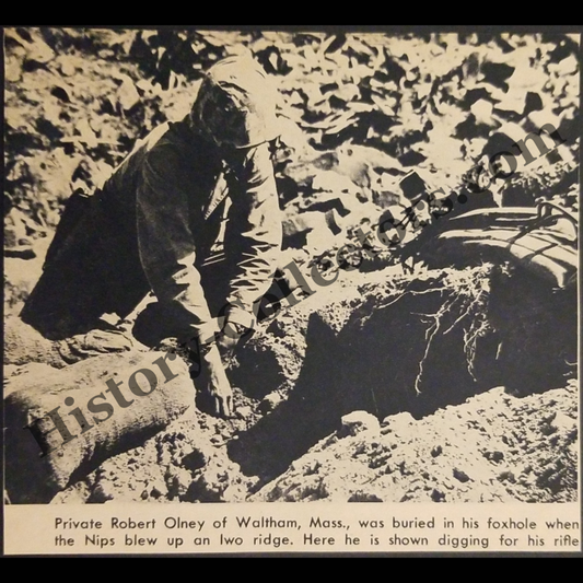 1945 Private Robert Olney After Explosion Photograph Print Clipping - United States Marine Corps - Battle Of Iwo Jima - Pacific Theater Combat - Waltham Massachusetts - WWII Era - Ready For Framing