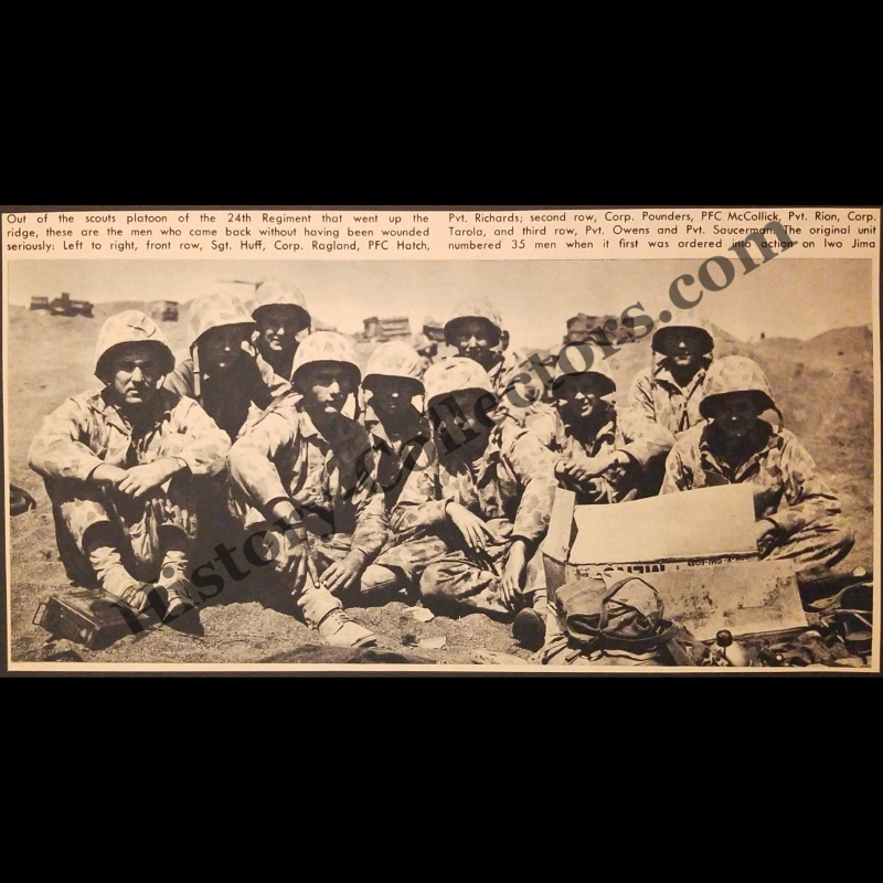 1945 Scouts Platoon 24th Marine Regiment Photograph Print Clipping - United States Marine Corps - Battle Of Iwo Jima - WWII Era - Ready For Framing