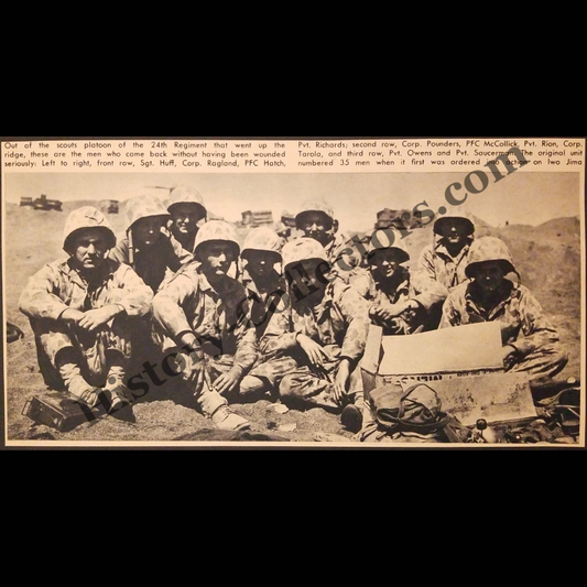 1945 Scouts Platoon 24th Marine Regiment Photograph Print Clipping - United States Marine Corps - Battle Of Iwo Jima - WWII Era - Ready For Framing
