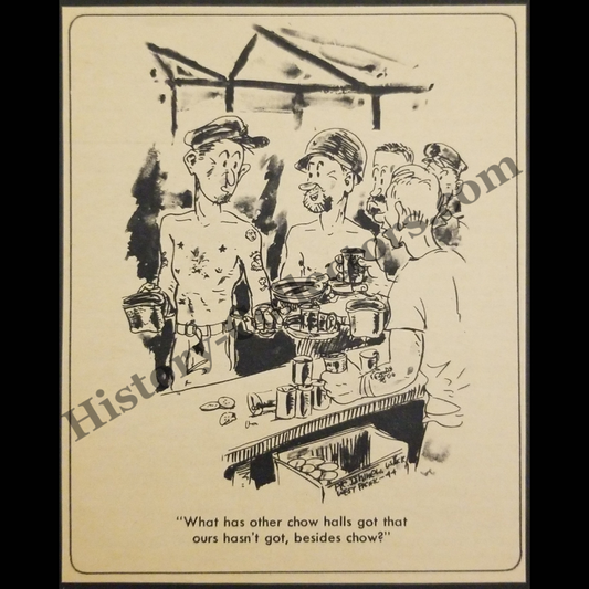 1945 Servicemen Mess Chow Hall Comic Humor Print Clipping - Pacific Theater - World War II Era - Ready For Framing
