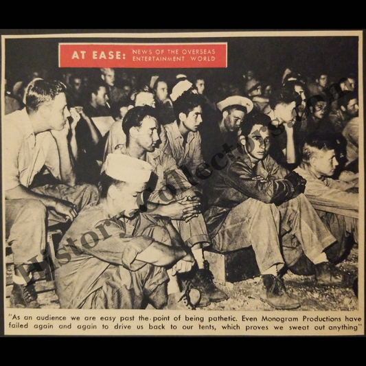 1945 Soldiers / Sailors Attending A Film Screening Photograph Print Clipping - Monogram Productions - Troop Entertainment - WWII Era - Ready For Framing