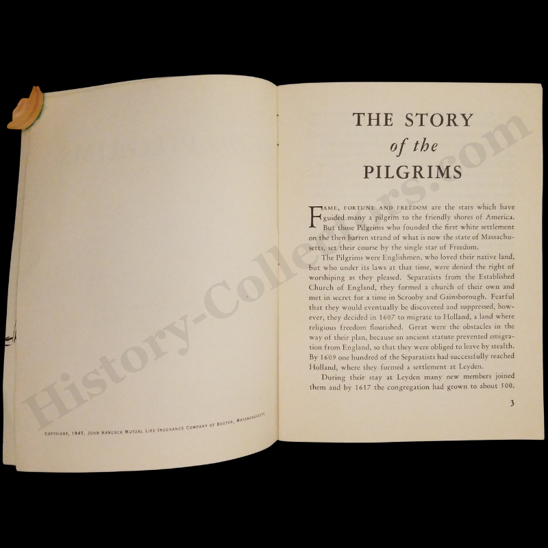 1945 The Story Of The Pilgrims Booklet - John Hancock Mutual Life Insurance Company - Boston Massachusetts - Marketing Giveaway - WWII Era - Ready For Framing