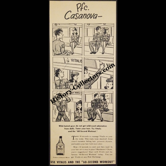 1945 Vitalis Hair Tonic Print Advertisement Clipping - Bristol-Myers - Men's Grooming - World War II Era - Ready For Framing