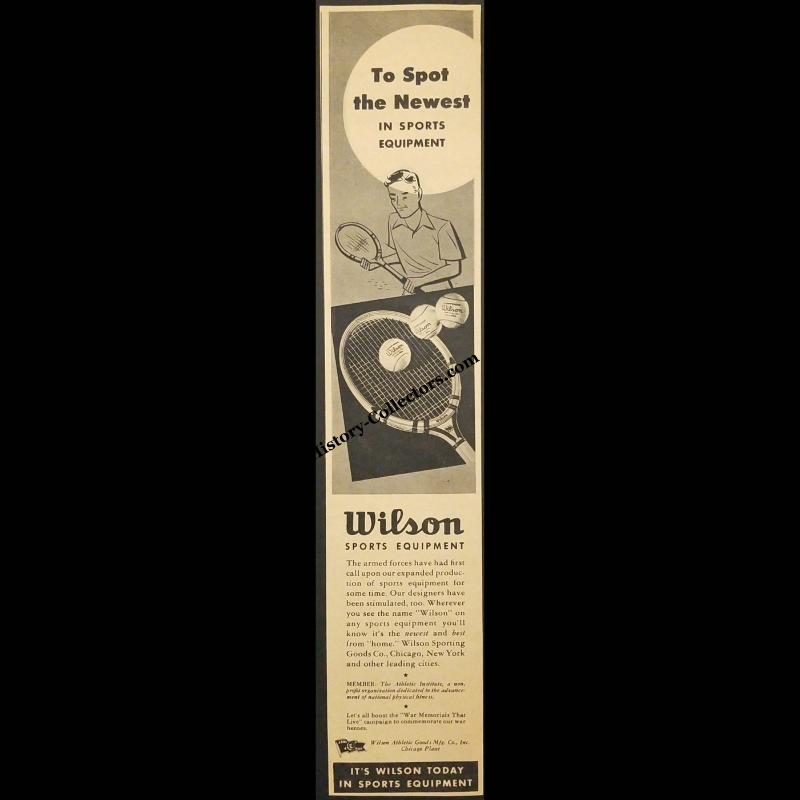1945 Wilson Sports Equipment Print Advertisement Clipping - Athletic Institute - War Memorials That Live - World War II Era - Ready For Framing