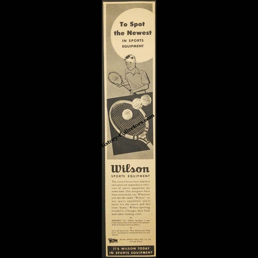 1945 Wilson Sports Equipment Print Advertisement Clipping - Athletic Institute - War Memorials That Live - World War II Era - Ready For Framing