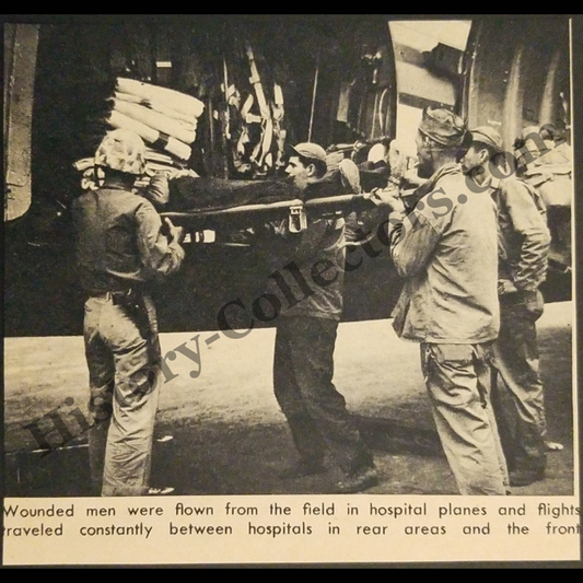 1945 U.S. Military Personnel Loading A Wounded Soldier On A Stretcher Into A Hospital Plane Photograph Print Clipping - Iwo Jima - Pacific Theater - WWII Era - Ready For Framing