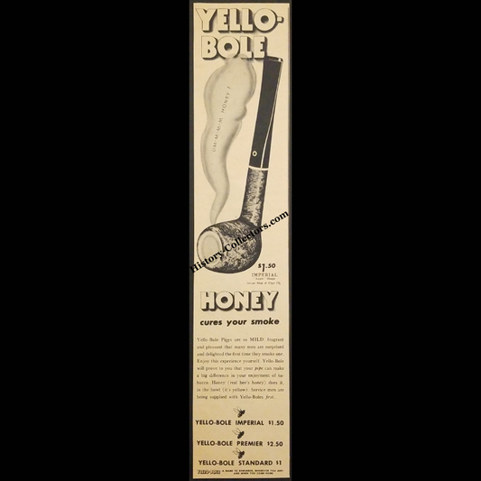 1945 Yello-Bole Pipes Print Advertisement Clipping - Kaufman Brothers & Bondy - World War II Era - Ready For Framing