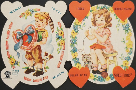 1946 Children's Exchange Valentine's Day Fold Open Card - Mend Broken Hearts