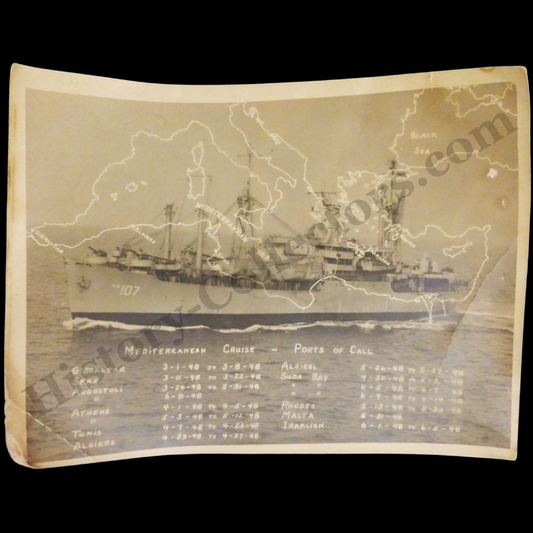 1948 USS Vermilion Cargo Ship Mediterranean Cruise Ports Of Call Memento Photograph - Post WWII