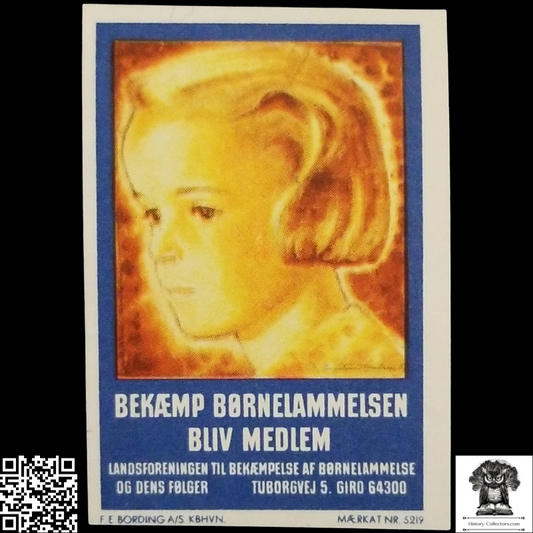 1949 Danish Campaign Against Child Paralysis Advertising Label - Pre Polio Vaccine