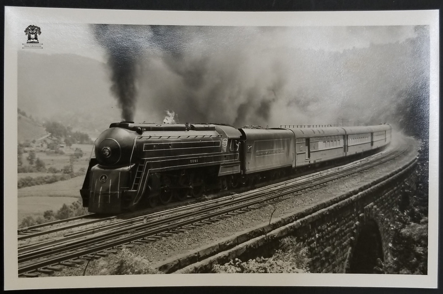 1949 RPPC Picture Postcard - B&O Railroad Cincinnation Passenger Train - Stone Viaduct Bridge Rowlesburg WV - Photographer Kindig - Kodak Stamp Box