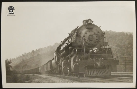 1949 RPPC Picture Postcard - B&O Railroad Engine Train 7144 - Cranberry Grade McMillan West Virginia - Photographer Kindig - Kodak Stamp Box