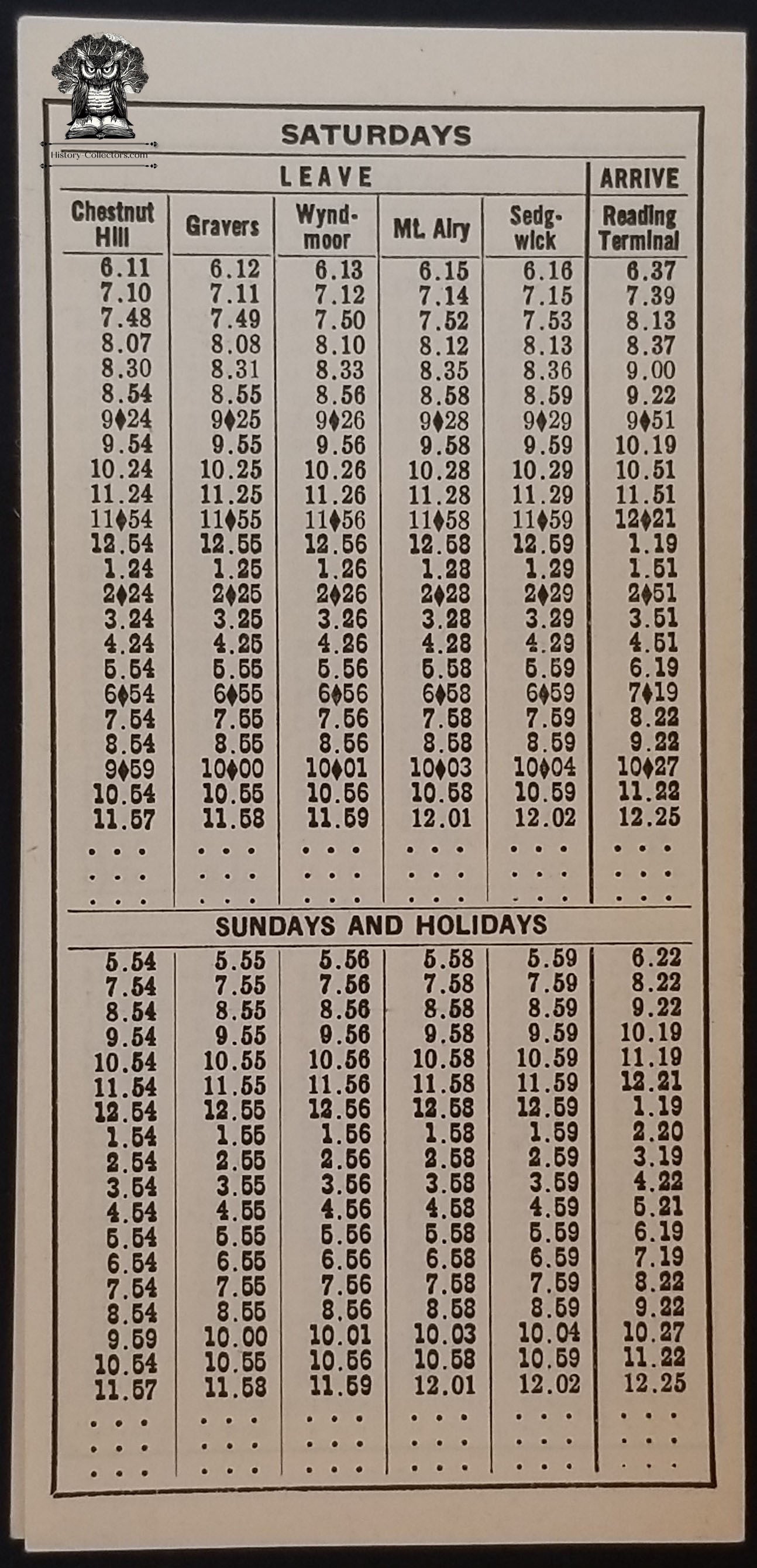 1952 Reading Railway Schedule Pamphlet Gravers Station Pennsylvania Railroad