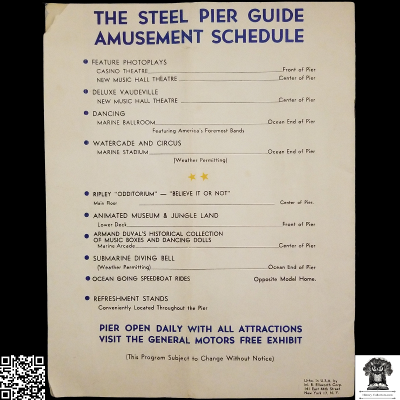 1952 Steel Pier Souvenir Program & Guide Book - Miss American Pageant - General Motors Exhibit Advertisement - Frank Sinatra - Ripley Believe It Or Not!