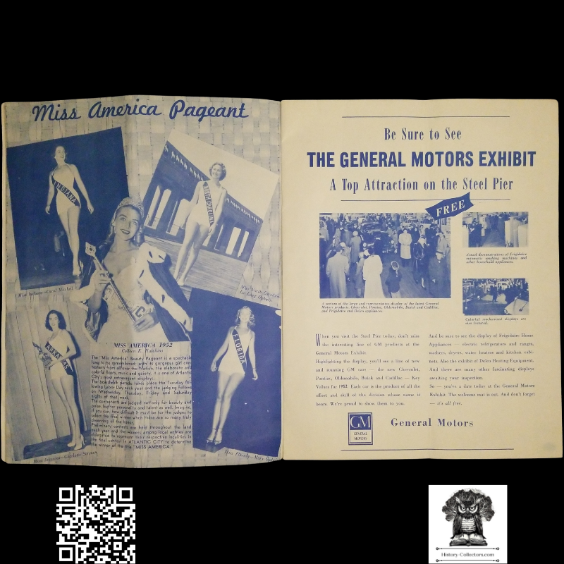 1952 Steel Pier Souvenir Program & Guide Book - Miss American Pageant - General Motors Exhibit Advertisement - Frank Sinatra - Ripley Believe It Or Not!