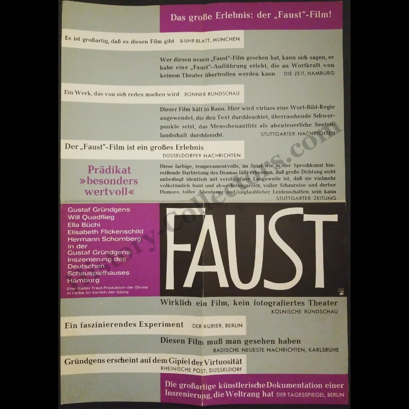 1960 Faust German Expressionist Cinema Promo Poster Gustaf Gründgens Art House