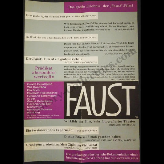1960 Faust German Expressionist Cinema Promo Poster Gustaf Gründgens Art House