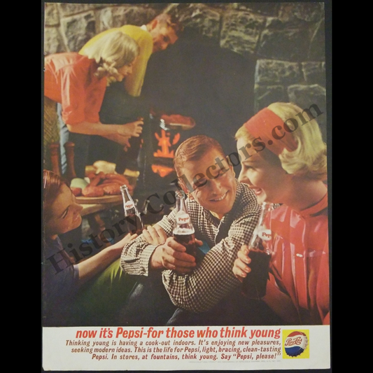 1961 Pepsi Cola For Those Who Think Young Print Advertisement - Batten, Barton, Durstine & Osborn Advertising Agency - Vietnam War Era -  Ready For Framing