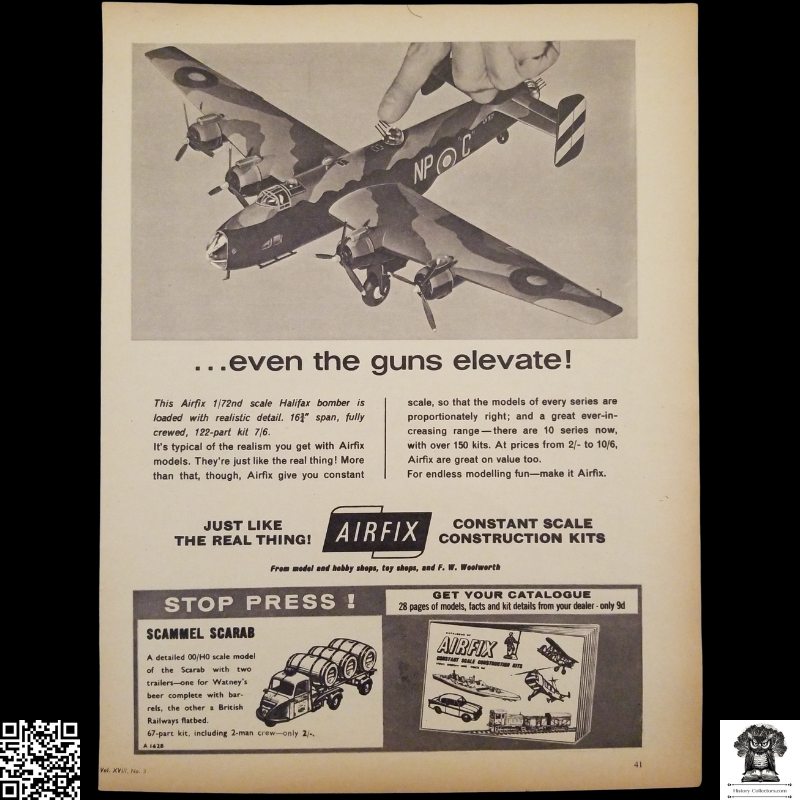 1962 Airfix British Air Plane Model Kit Print Advertisement - Halifax Bomber - Post WWII - Cold War - Airforce - England - Ready For Framing