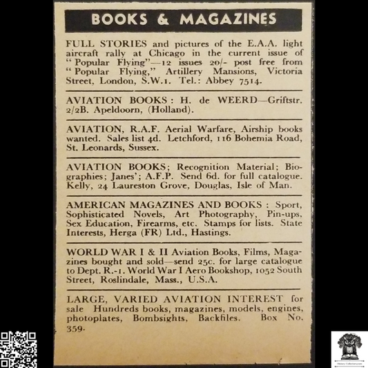 1962 Aviation Books Magazines Classified Advertisement Clipping - England