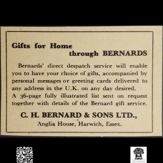 1962 CH Bernard & Sons Classified Advertisement Clipping - Personal Greeting Services - Essex - England