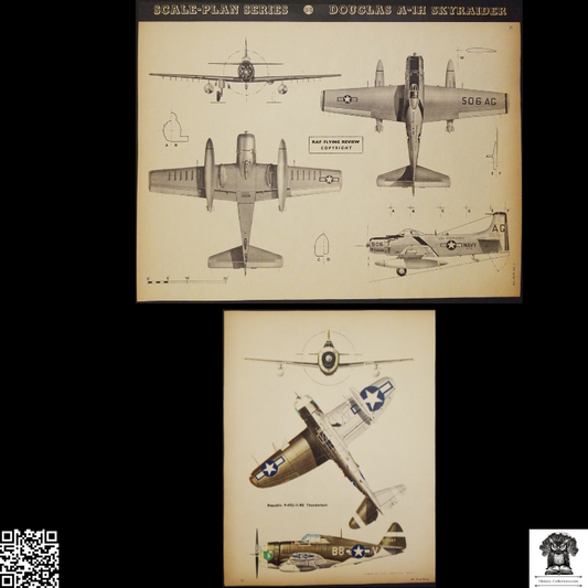 1962 Douglas A-1H Skyraider Republic P-47D-11-RE Thunderbolt Print Graphic - Military Aircraft - England - Ready For Framing